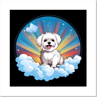 Cute Maltese Rainbow Sunset Kawaii Dog Happy Puppy Posters and Art